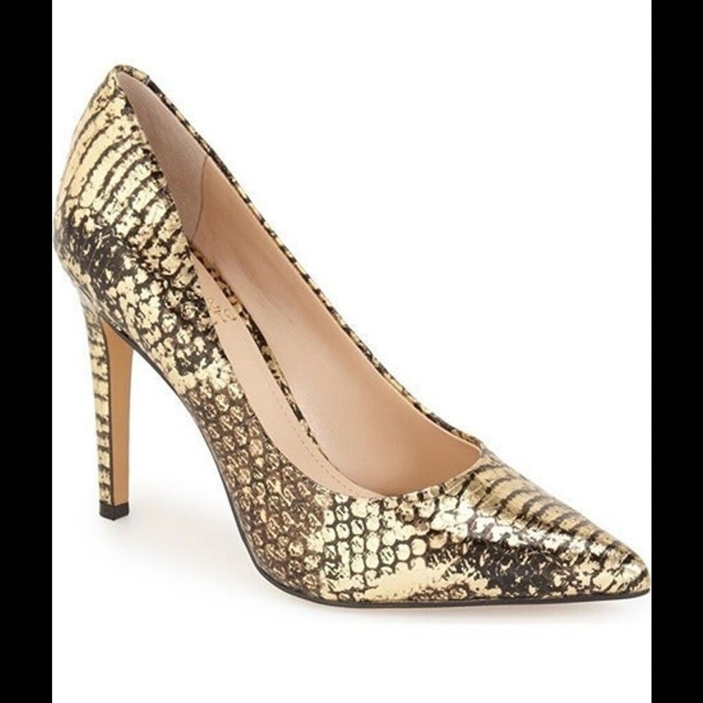 Gold Snakeskin Patterned Women's Pumps
